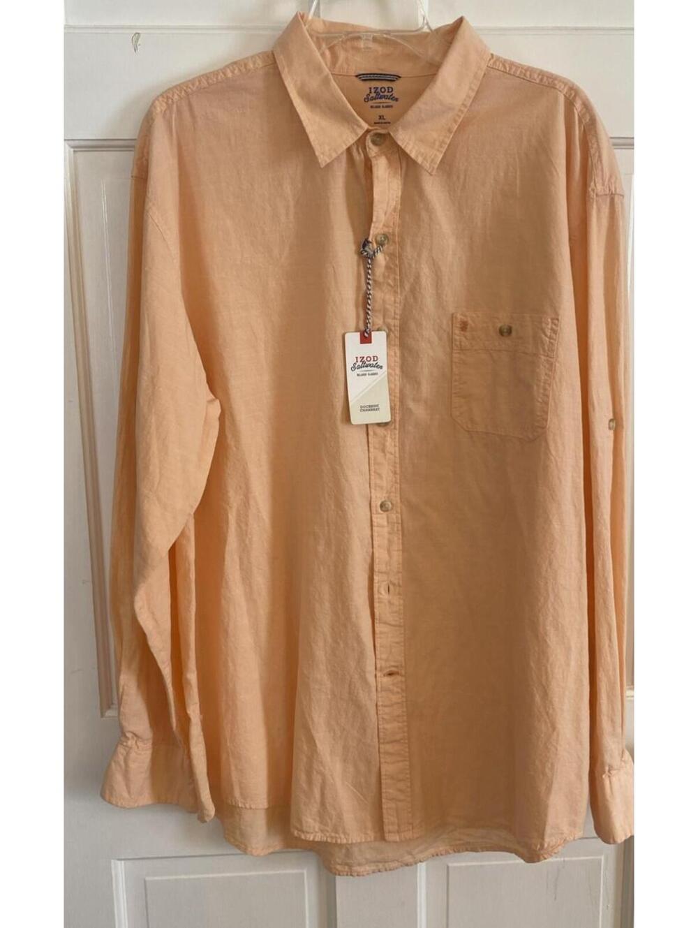 Izod, Saltwater, Men's Button Down Shirt, Size XL, Orange, Long Sleeves New
